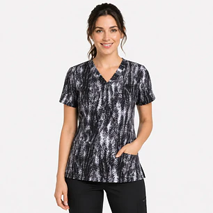 Blusa Médica Estampada Bosque Ceniza Negro Gris Mujer 