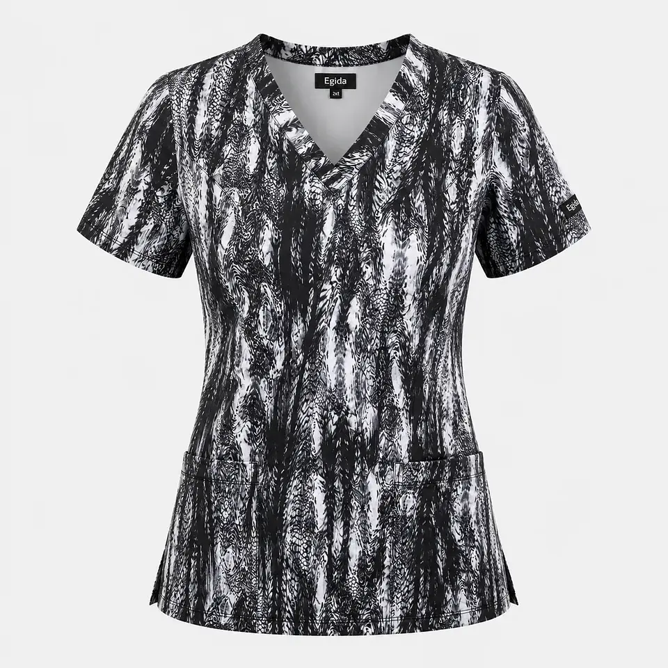Blusa Médica Estampada Bosque Ceniza Negro Gris Mujer  3