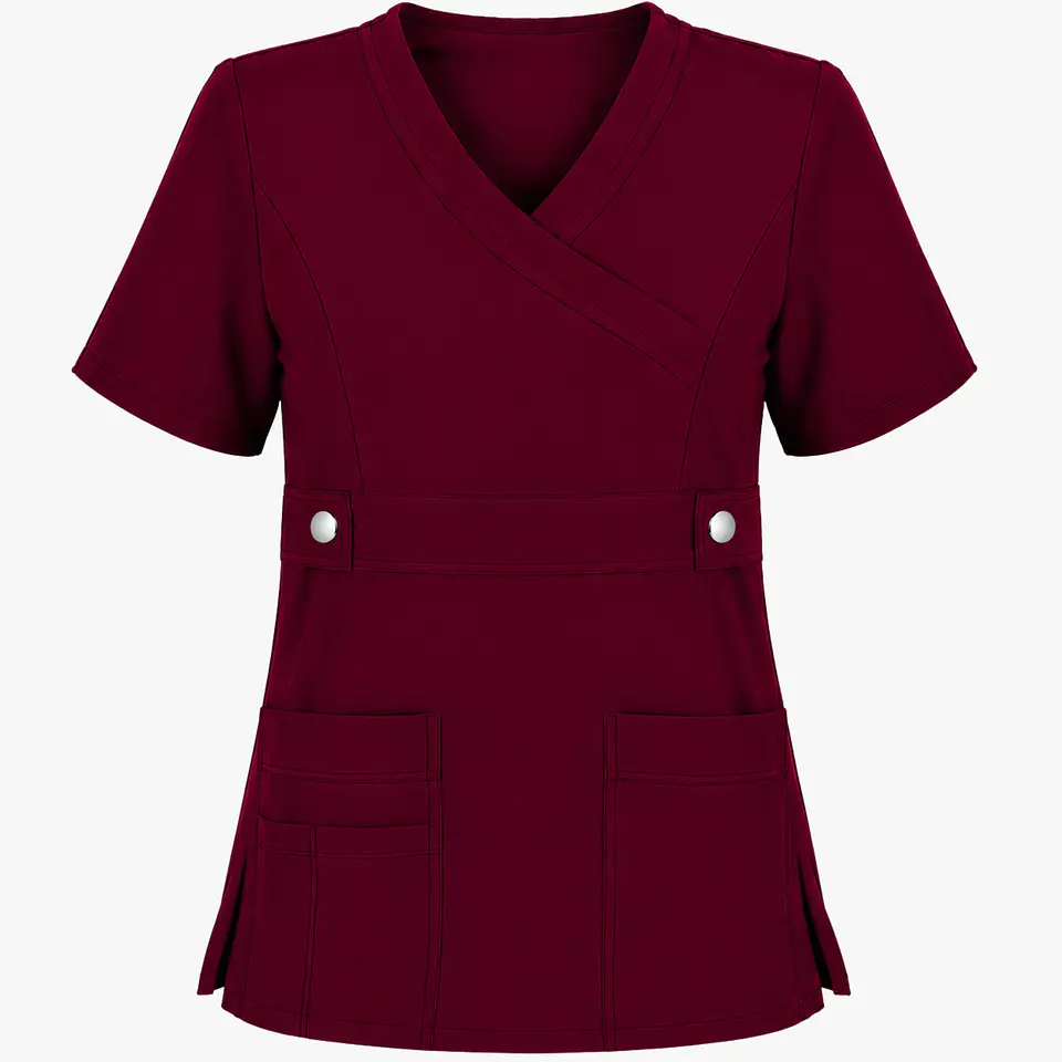 Blusa Clínica Cargo Antifluido Elasticado color Burdeo para Mujer 3