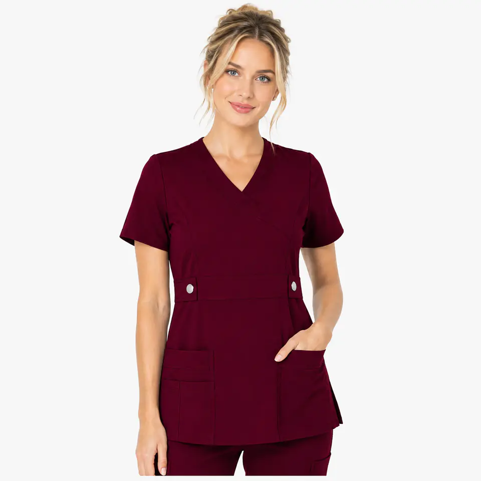 Blusa Clínica Cargo Antifluido Elasticado color Burdeo para Mujer 2