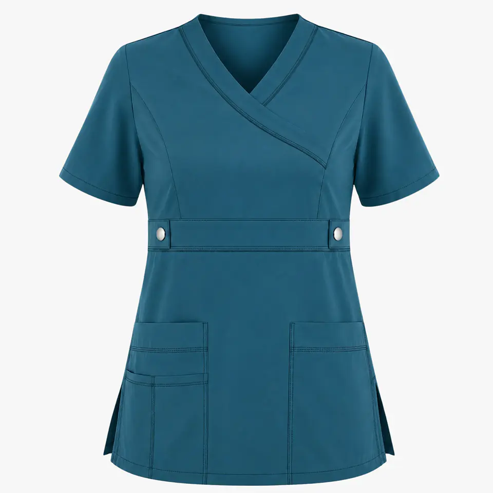 Blusa Clínica Cargo Antifluido Elasticado color Verde Petróleo para Mujer 3