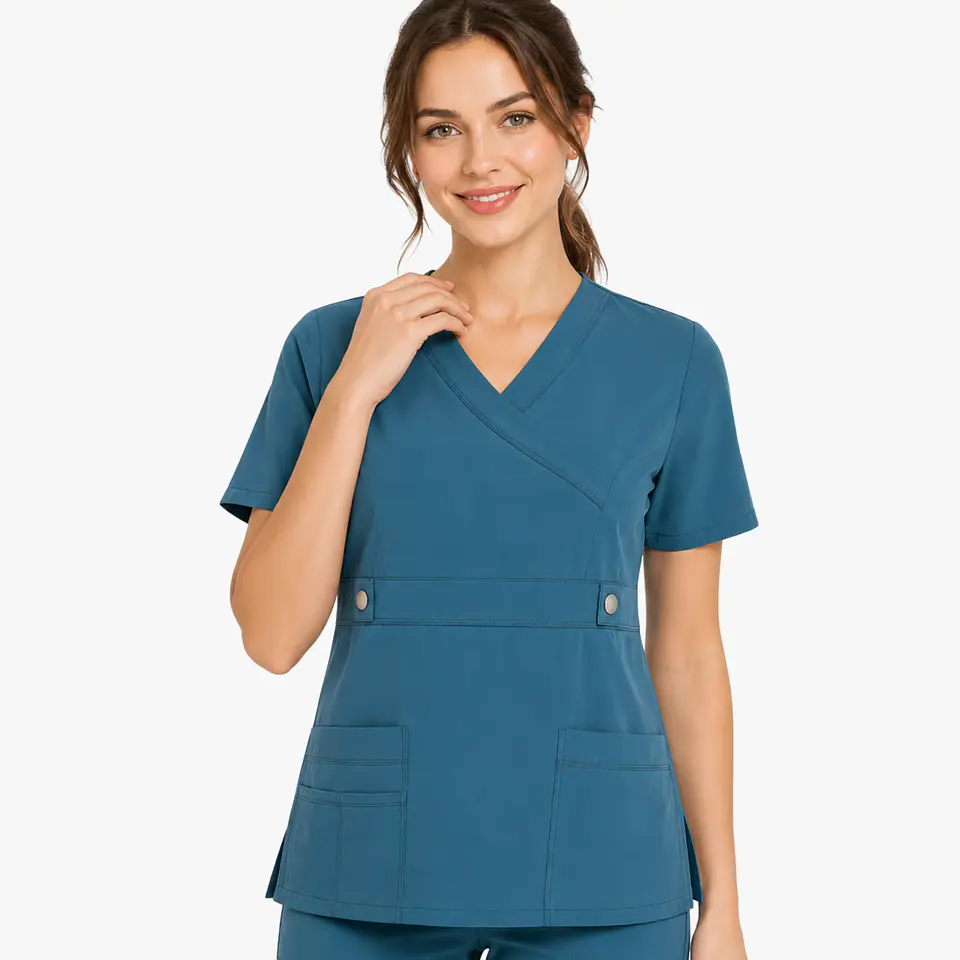 Blusa Clínica Cargo Antifluido Elasticado color Verde Petróleo para Mujer 2