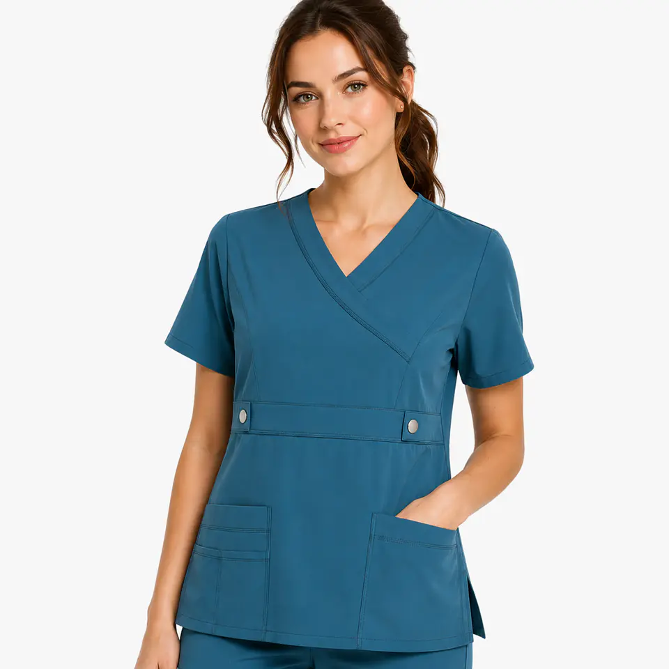 Blusa Clínica Cargo Antifluido Elasticado color Verde Petróleo para Mujer 1