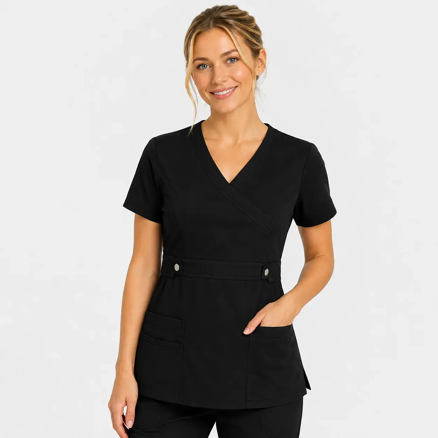 Blusa Clínica Cargo Antifluido Elasticada color Negro para Mujer 1