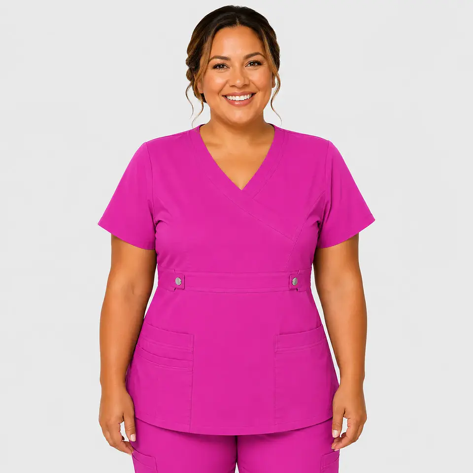 Blusa Clínica Cargo  Antifluido Elasticada Fucsia para Mujer 3