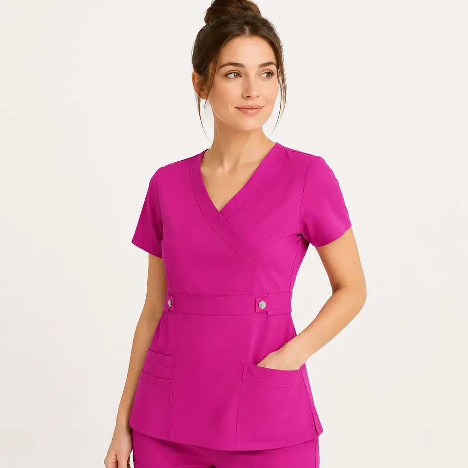 Blusa Clínica Cargo  Antifluido Elasticada Fucsia para Mujer 2