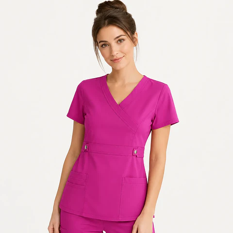 Blusa Clínica Cargo  Antifluido Elasticada Fucsia para Mujer