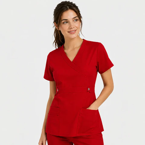Blusa Clínica Cargo Antifluido Elasticada color Rojo Italiano  para Mujer