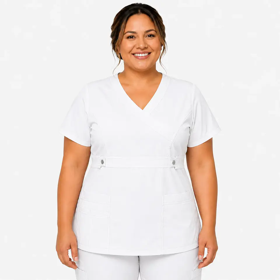 Blusa Clínica Cargo Antifluido Elasticada color Blanco para Mujer 3