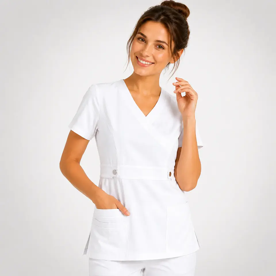 Blusa Clínica Cargo Antifluido Elasticada color Blanco para Mujer 2
