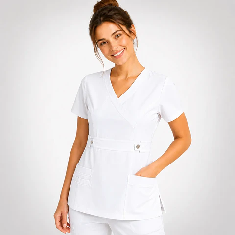 Blusa Clínica Cargo Antifluido Elasticada color Blanco para Mujer