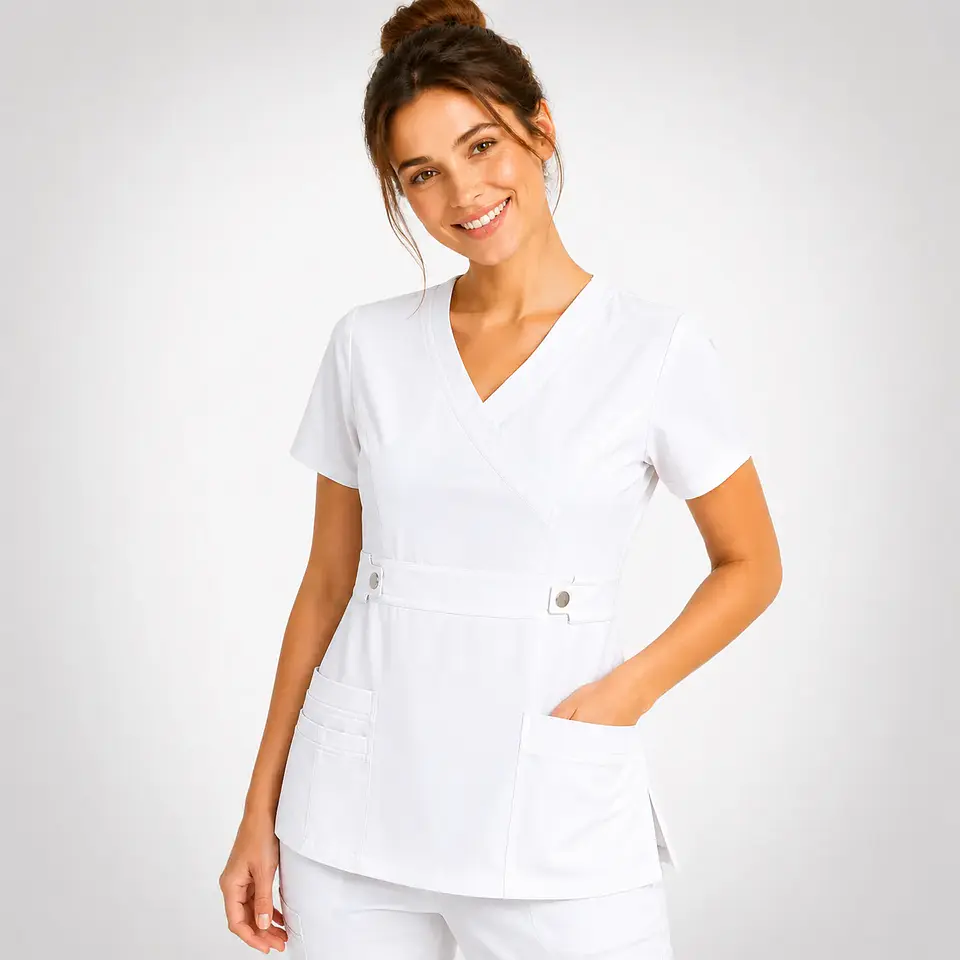 Blusa Clínica Cargo Antifluido Elasticada color Blanco para Mujer 1