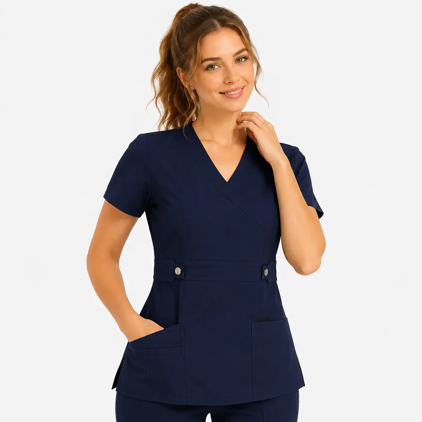 Blusa Clínica Cargo Antifluido Elasticada color Azul Marino para Mujer 2