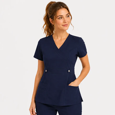 Blusa Clínica Cargo Antifluido Elasticada color Azul Marino para Mujer
