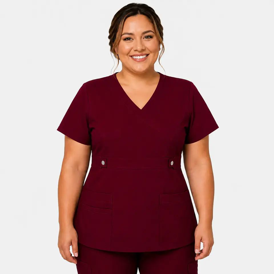 Blusa Clínica Cargo Antifluido Elasticada color Burdeo para Mujer 3