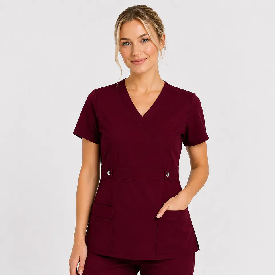 Blusa Clínica Cargo Antifluido Elasticada color Burdeo para Mujer 2