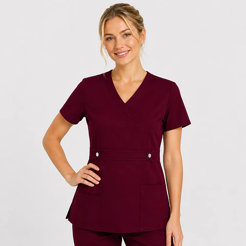 Blusa Clínica Cargo Antifluido Elasticada color Burdeo para Mujer