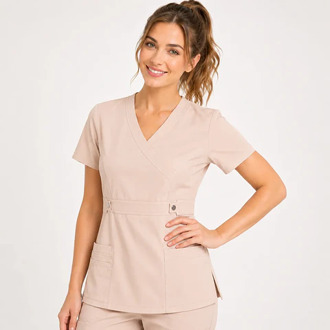 Blusa Clínica Cargo  Antifluido Elasticada Beige para Mujer