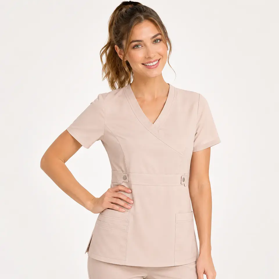 Blusa Clínica Cargo  Antifluido Elasticada Beige para Mujer 2