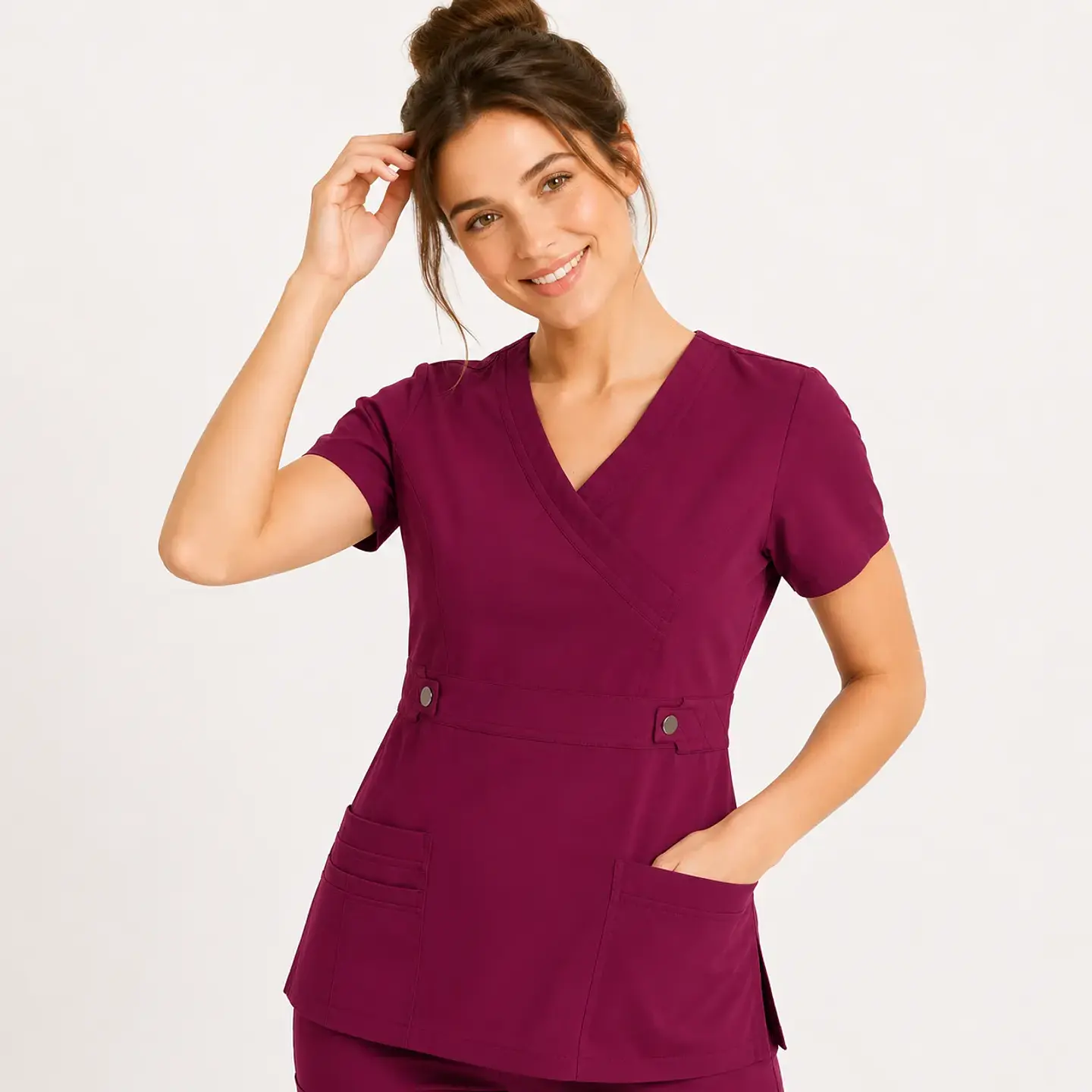 Blusa Clínica Cargo Antifluido Elasticada Ciruela para Mujer 2