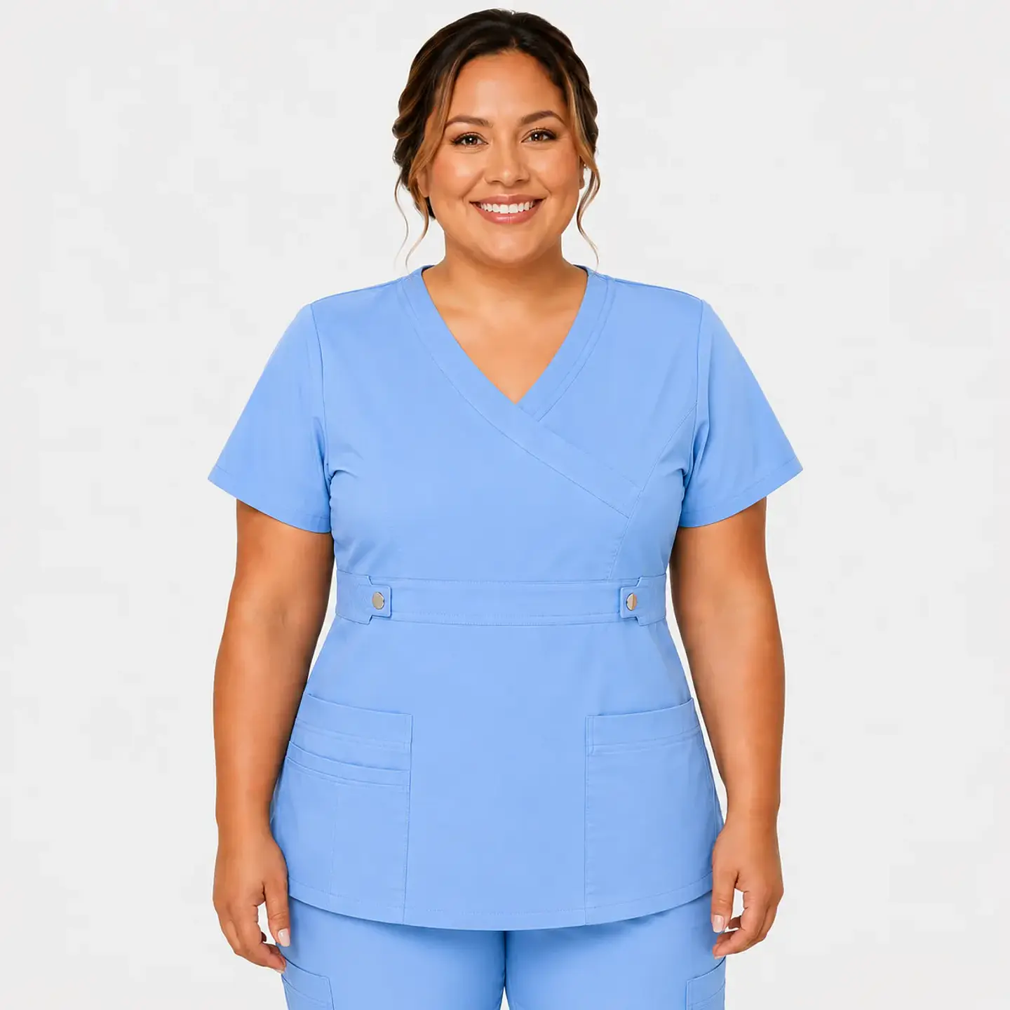 Blusa Clínica Cargo  Antifluido Elasticada Celeste para Mujer 3