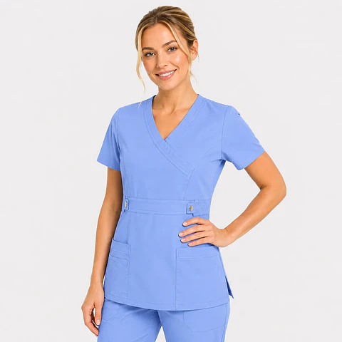 Blusa Clínica Cargo  Antifluido Elasticada Celeste para Mujer