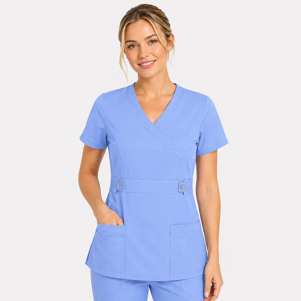 Blusa Clínica Cargo  Antifluido Elasticada Celeste para Mujer 2