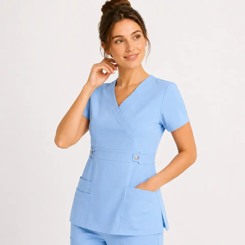 Blusa Clínica Cargo Elasticada Antifluido Celeste Jacinto-Paquete vela para Mujer 2