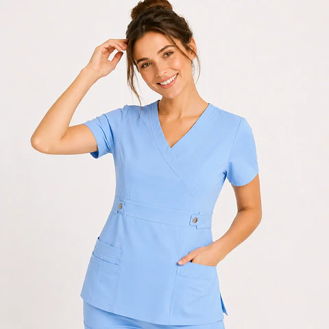 Blusa Clínica Cargo Elasticada Antifluido Celeste Jacinto-Paquete vela para Mujer