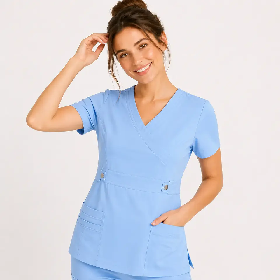 Blusa Clínica Cargo Elasticada Antifluido Celeste Jacinto-Paquete vela para Mujer 1