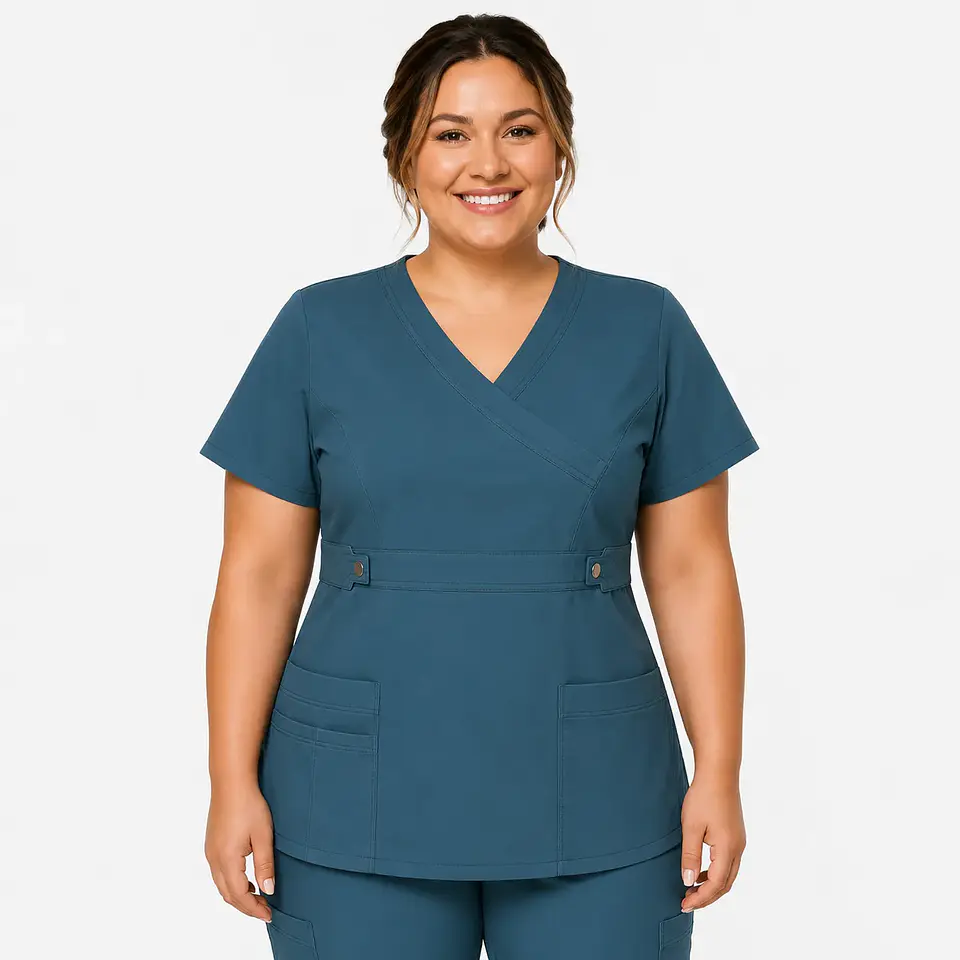 Blusa Clínica Cargo  Antifluido Elasticada Verde petróleo para Mujer 3