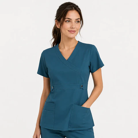 Blusa Clínica Cargo  Antifluido Elasticada Verde petróleo para Mujer
