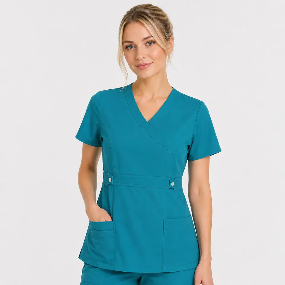 Blusa Clínica Cargo  Antifluido Elasticada Turquesa para Mujer 1