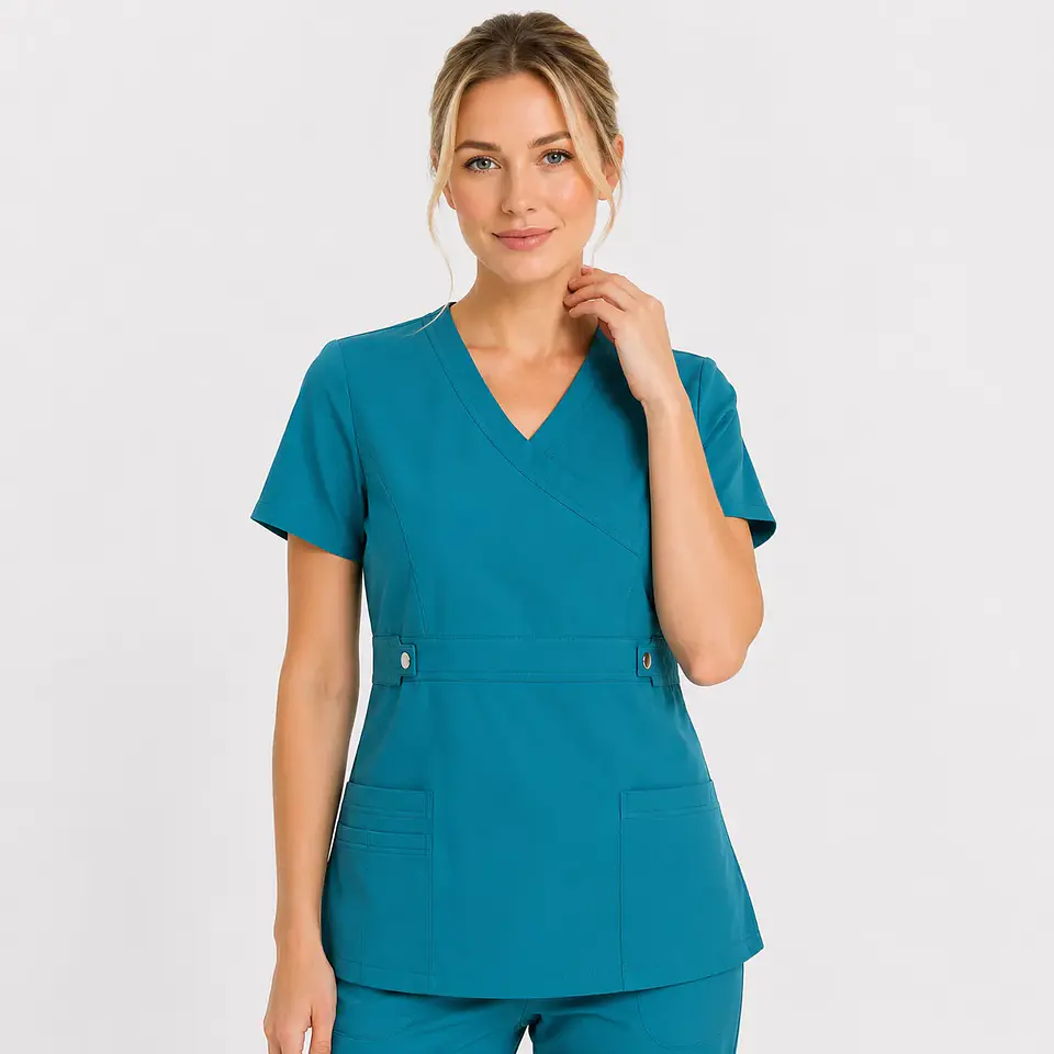 Blusa Clínica Cargo  Antifluido Elasticada Turquesa para Mujer 2