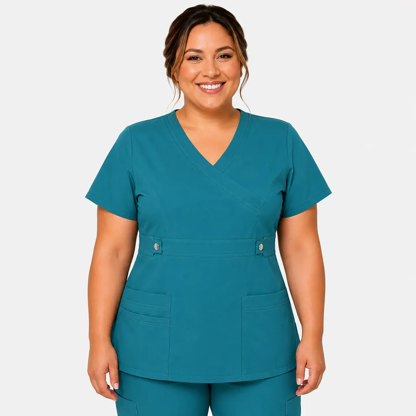 Blusa Clínica Cargo  Antifluido Elasticada Turquesa para Mujer 3