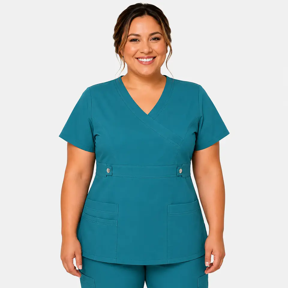 Blusa Clínica Cargo  Antifluido Elasticada Turquesa para Mujer 3