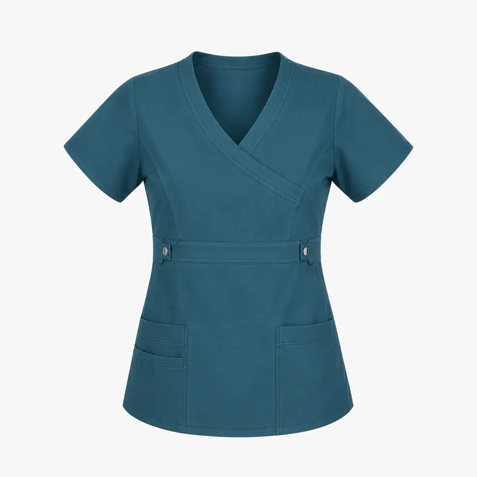Blusa Clínica Cargo  Antifluido Elasticada Verde petróleo para Mujer 4