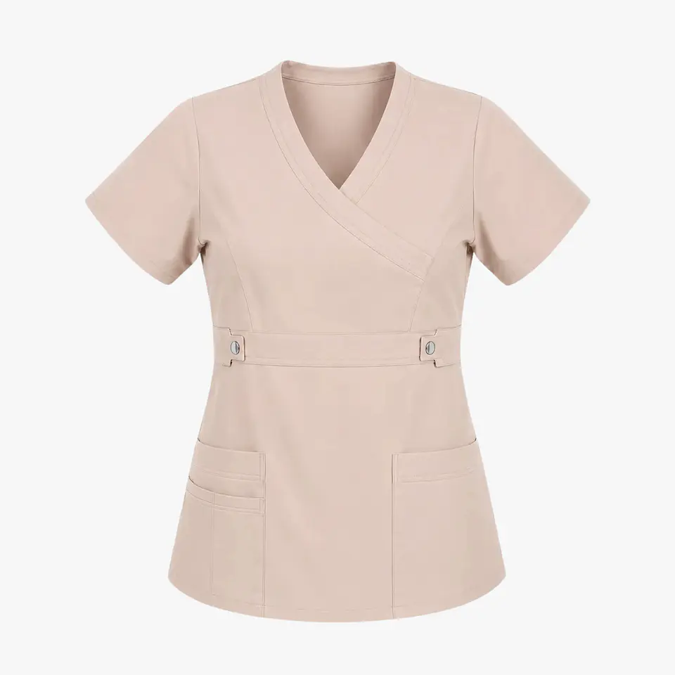 Blusa Clínica Cargo  Antifluido Elasticada Beige para Mujer 4