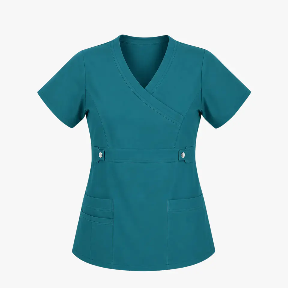 Blusa Clínica Cargo  Antifluido Elasticada Turquesa para Mujer 4