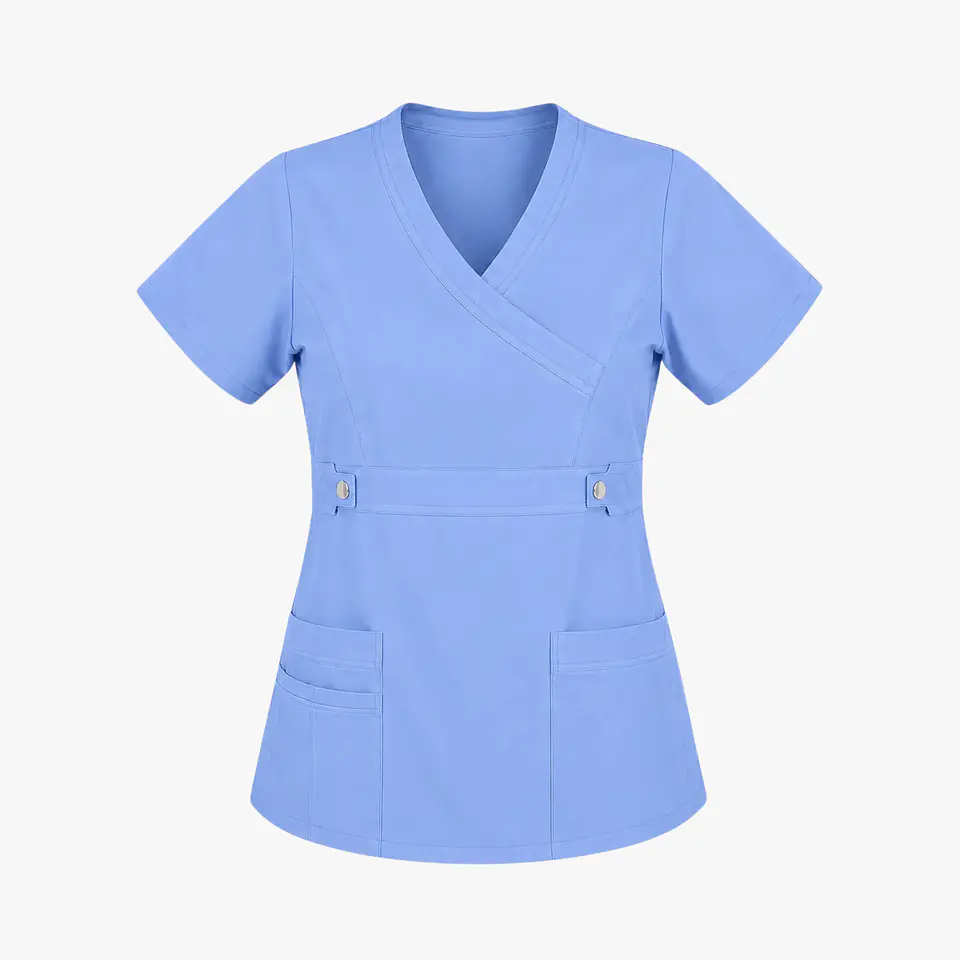 Blusa Clínica Cargo  Antifluido Elasticada Celeste para Mujer 4