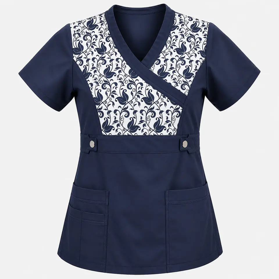 Blusa Clínica Cargo Azul Marino Estampada Poplin  3