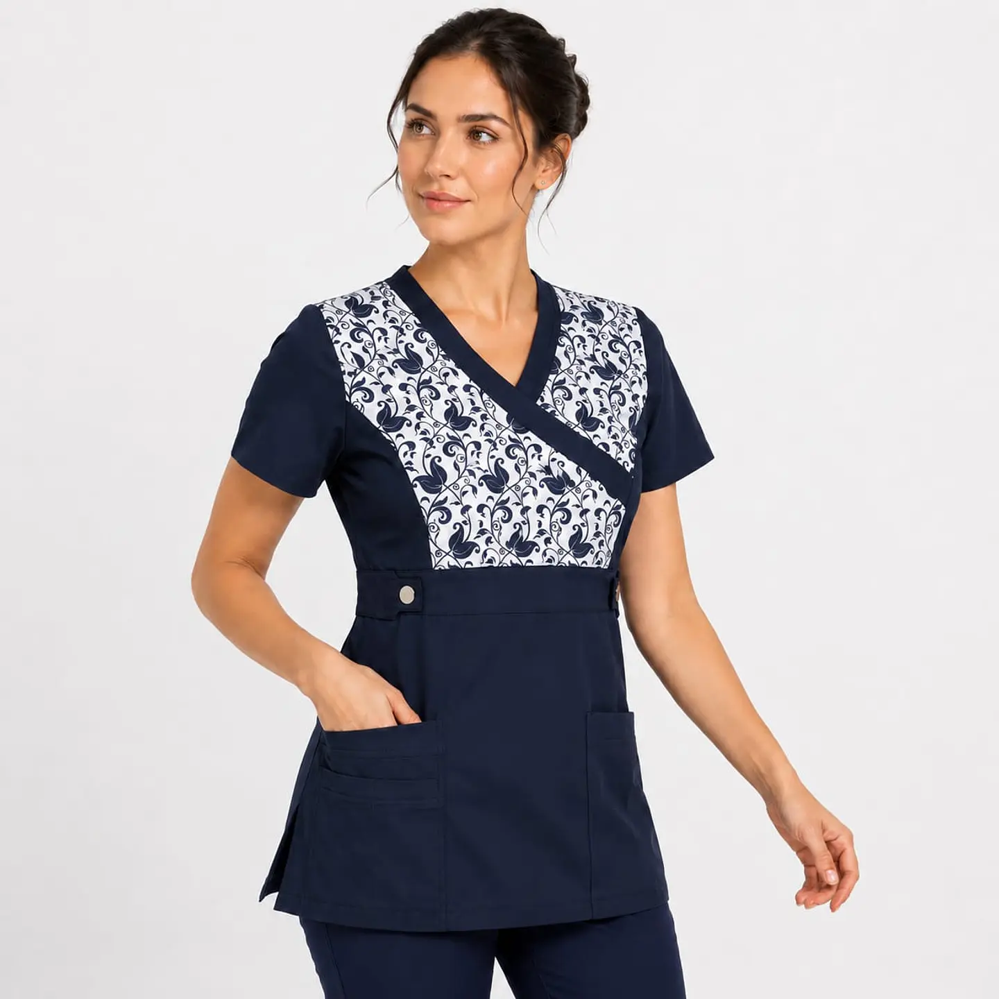 Blusa Clínica Cargo Azul Marino Estampada Poplin  2