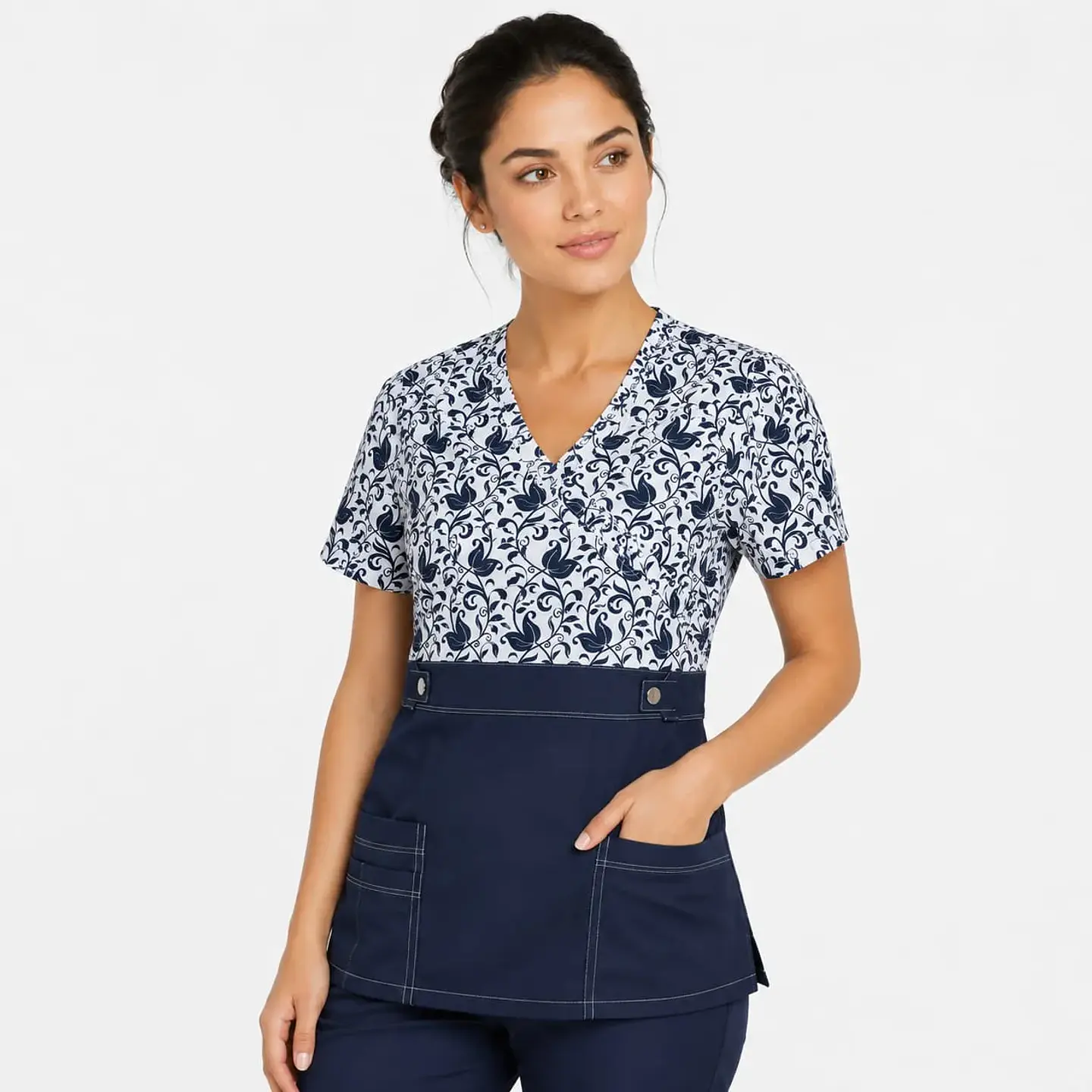 Blusa Clínica Cargo Azul Marino Torso Estampado Poplin - Enfermeras 1