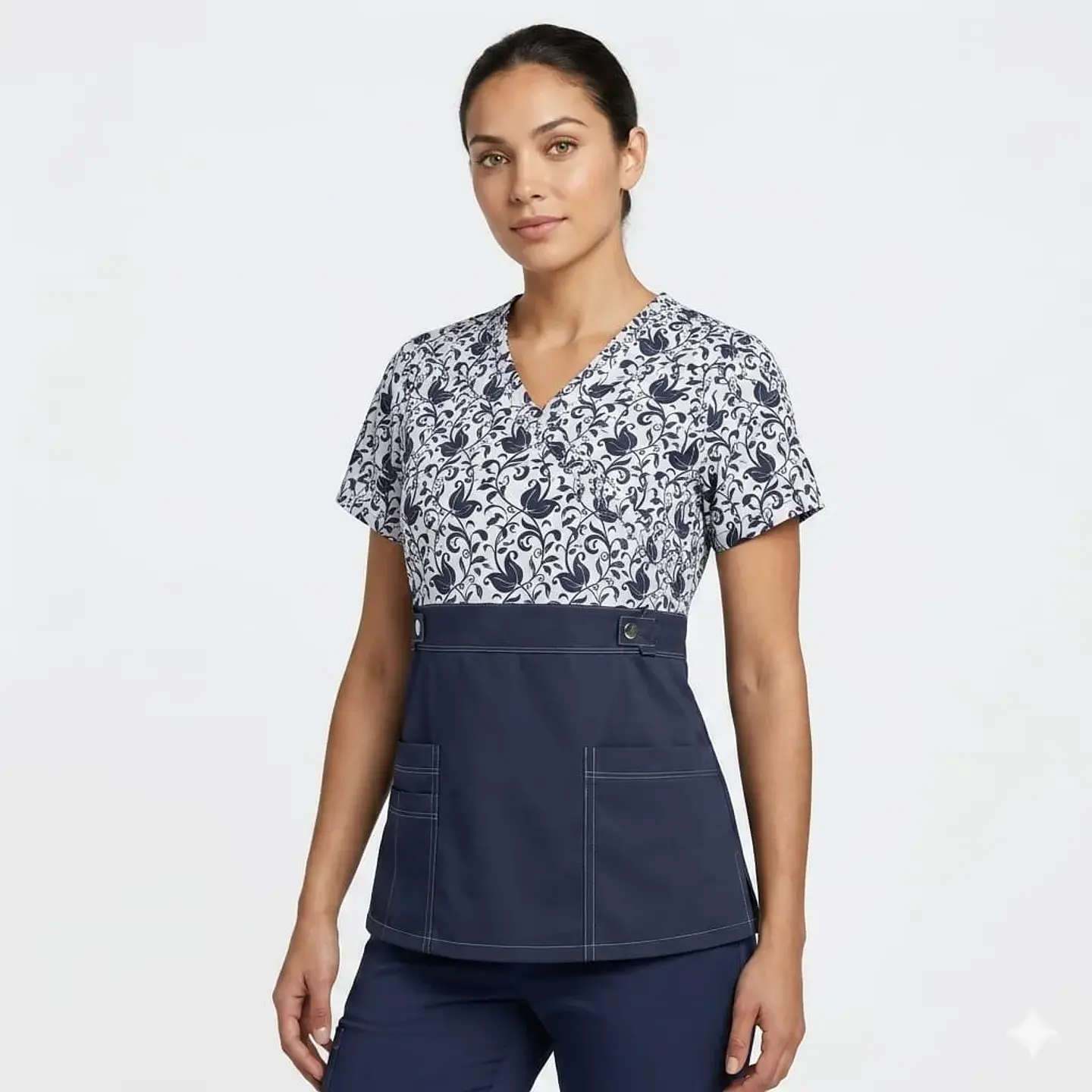 Blusa Clínica Cargo Azul Marino Torso Estampado Poplin - Enfermeras 2