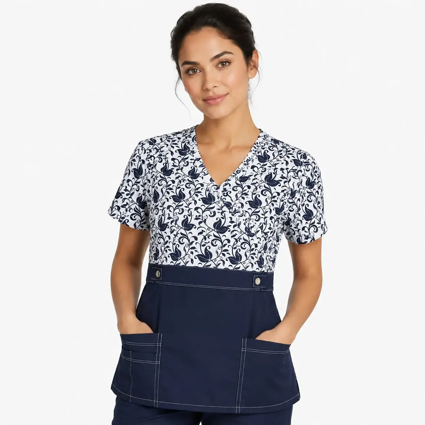 Blusa Clínica Cargo Azul Marino Torso Estampado Poplin - Enfermeras 3