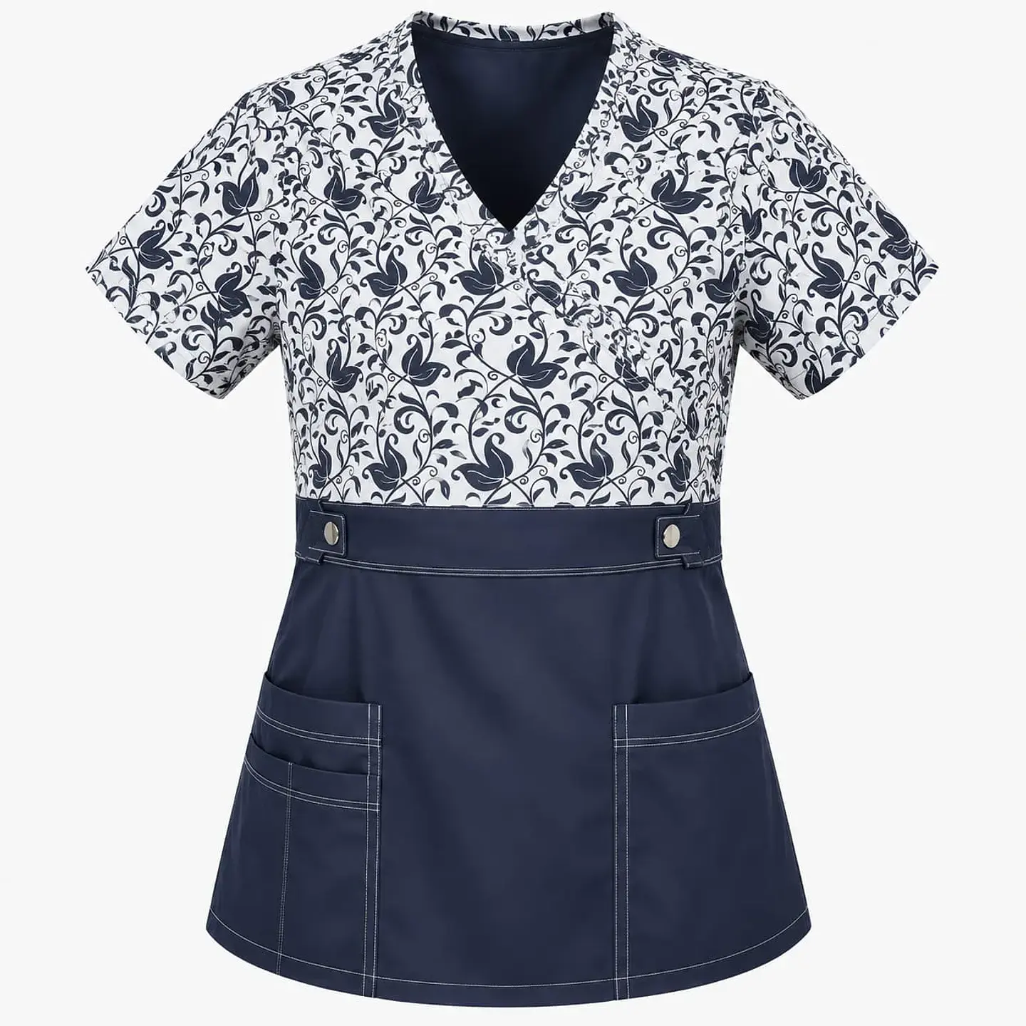 Blusa Clínica Cargo Azul Marino Torso Estampado Poplin - Enfermeras 4