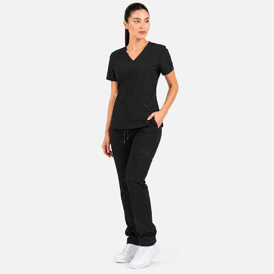 Conjunto Clínico Hana Negro para Mujer | Blusa Hana + Pantalón Hana Recto – Línea Aesthetic 2