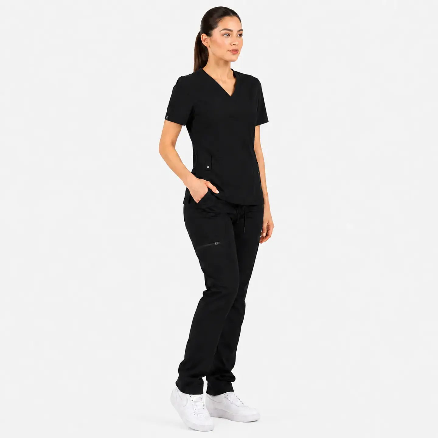 Conjunto Clínico Hana Negro para Mujer | Blusa Hana + Pantalón Hana Recto – Línea Aesthetic 3