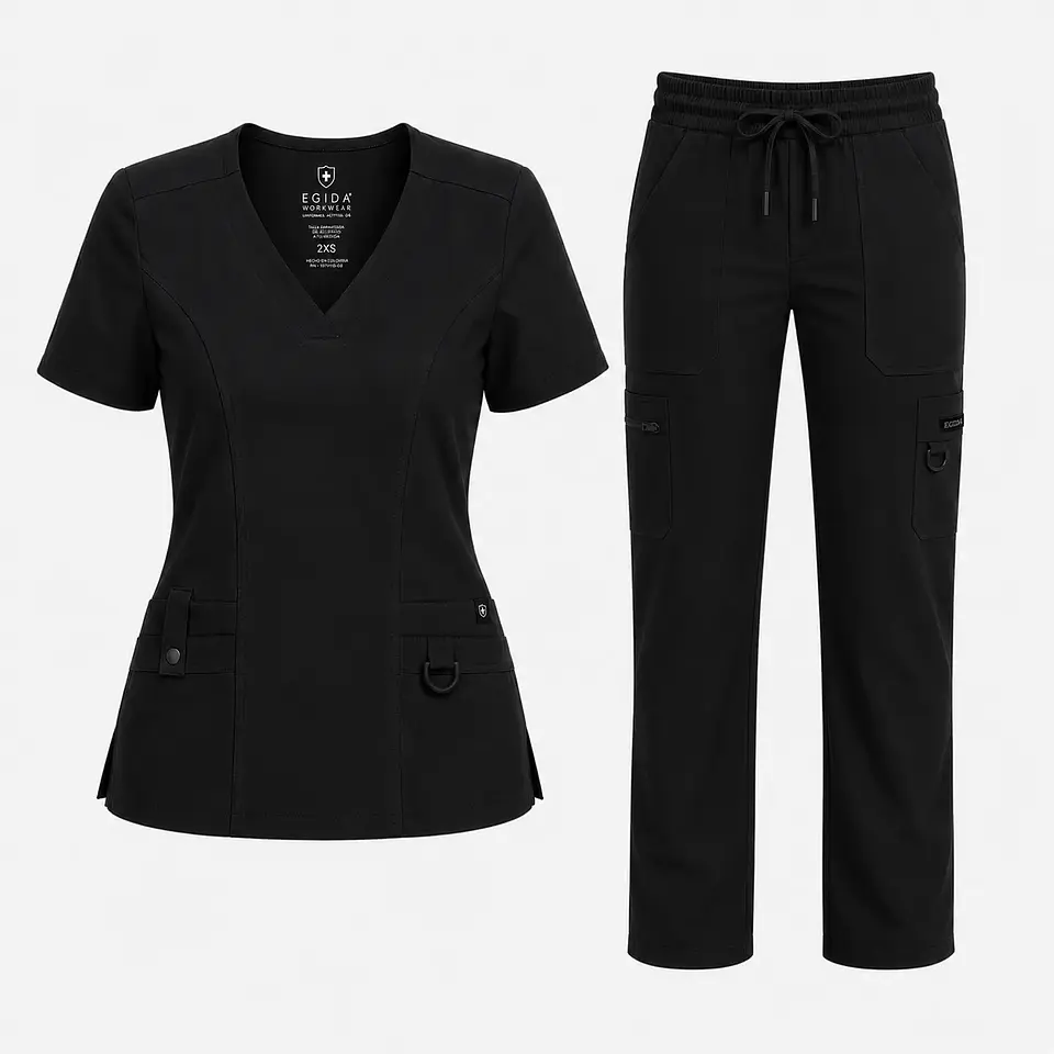 Conjunto Clínico Hana Negro para Mujer | Blusa Hana + Pantalón Hana Recto – Línea Aesthetic 4