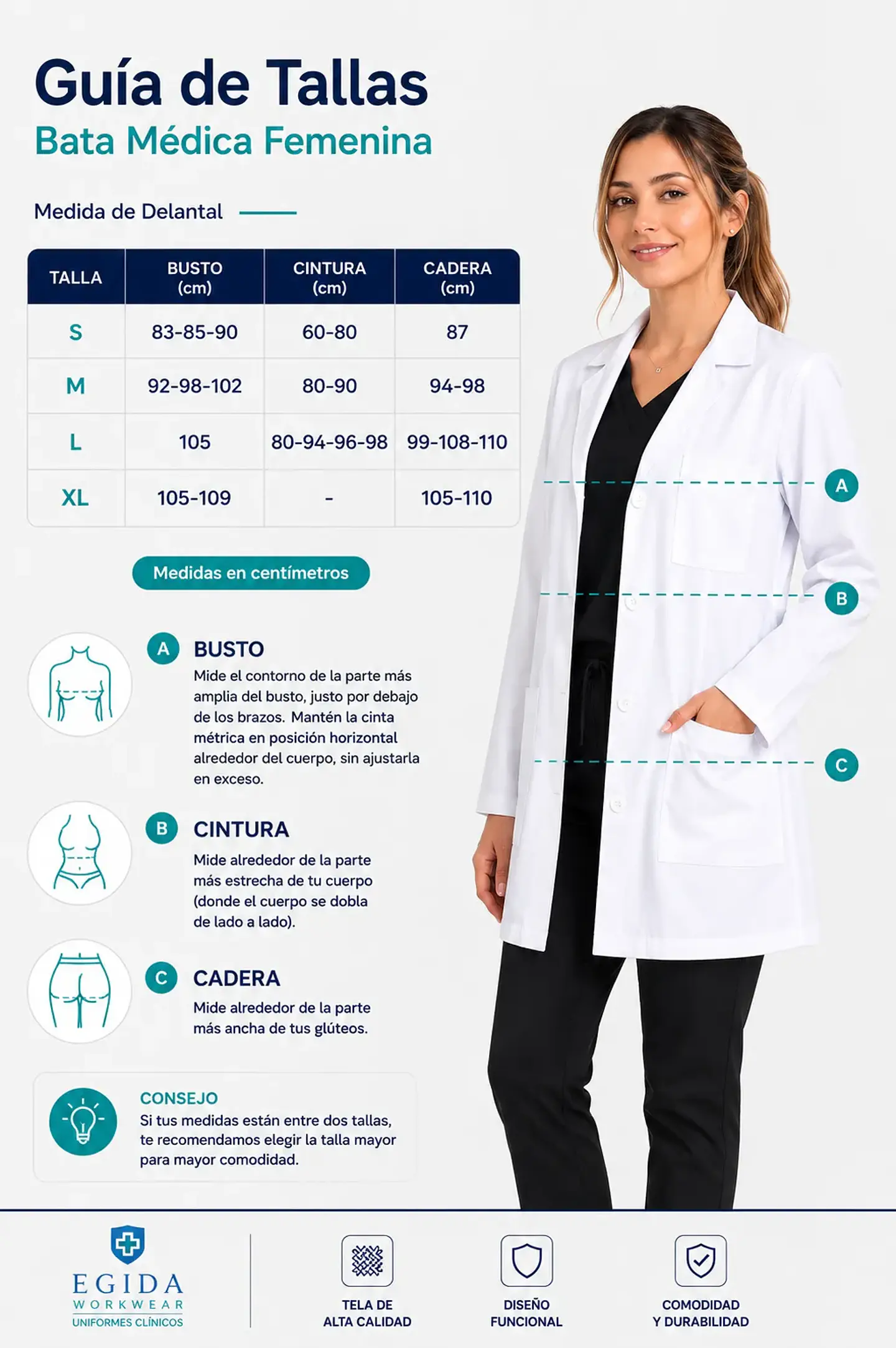 Bata Clínica Blanca Antifluido para Mujer | Égida Uniformes 4